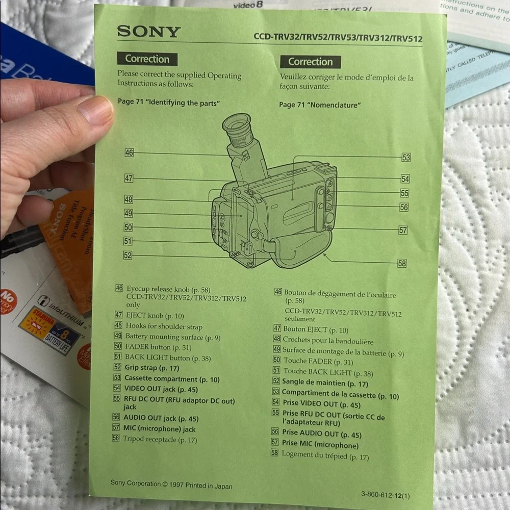 Sony Handycam Camcorder Video Camera Recorder Instruction Manuals